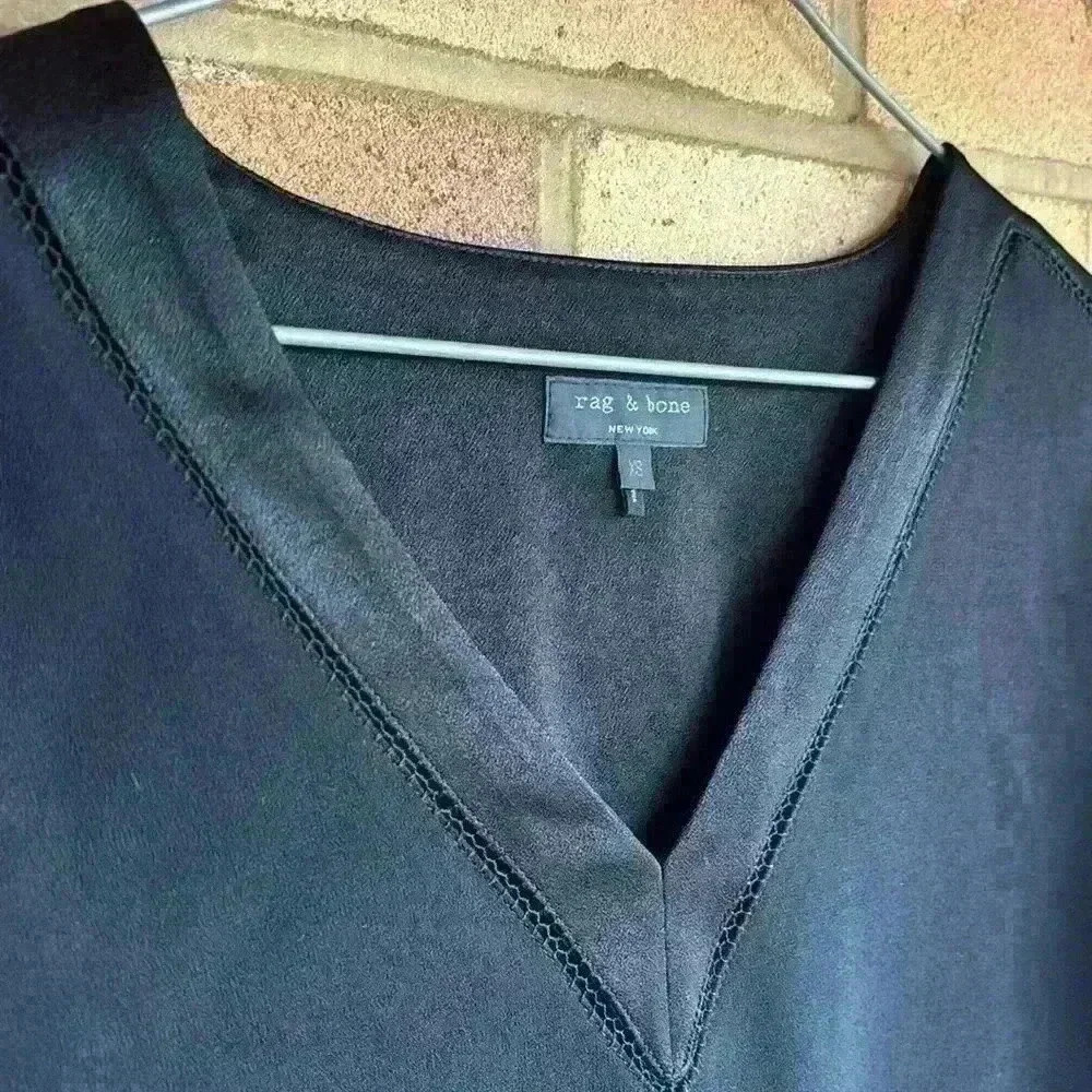 rag & bone NEW YORK long sleeve Black V neck mixed media top XS - Picture 5 of 8